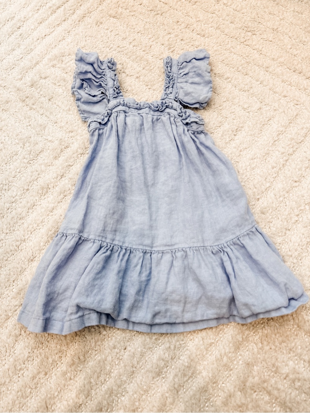 Zara Toddler Girl Linen Light Blue Dress e/ Ruffle Sleeves - Size 4T
